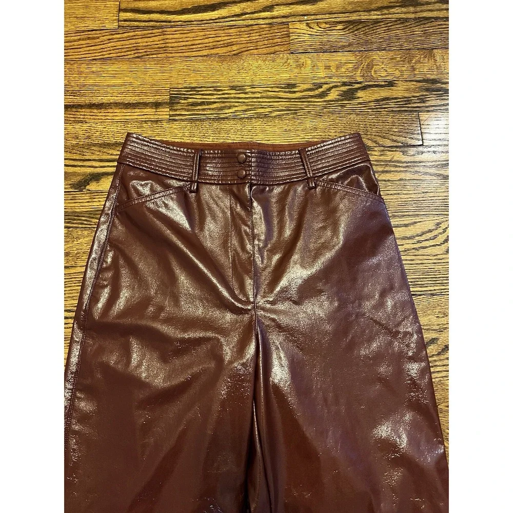 Wilfred Aritzia Pants Women's Glossy Faux Leather Brown Red High Rise Size 6‎